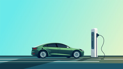 Electric EV car charging battery on background. Concept of protecting the environment, loving the earth, Save for the world. Ready to apply to your design. Vector illustration.