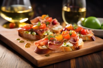 Canvas Print - serrano ham bruschetta with a dab of guacamole