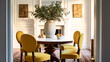Modern cottage dining room decor, interior design and country house furniture, home decor, table and yellow chairs, English countryside style