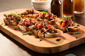 Poster - tuna bruschetta served on a bamboo platter