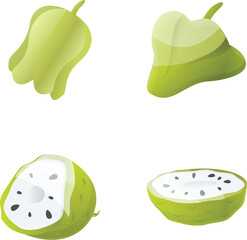 Poster - Custard apple icons set cartoon vector. Exotic tropical fruit. Healthy nutrition concept
