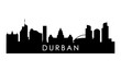 Durban skyline silhouette. Black Durban city design isolated on white background.