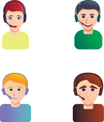 Poster - Online consultation icons set cartoon vector. Hotline operator advises customer. Customer service, call center, hotline