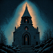 Church In The Night, Darkness Building, Scary Enviroment, Classic Poster