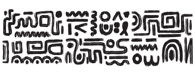 Brush paint curve stripe pattern, vector marker stroke abstract organic shapes, bold wavy doodle. Black raw lines swirl contemporary ink geometric elements rough modern scribble. Brush doodle graffiti