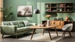 Blue Sofa and Terra Cotta Lounge Chair modern living room