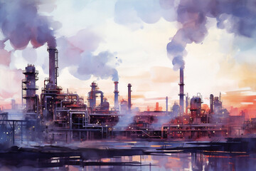 Smoke chemistry plant pollution factory energy refinery oil production technology chimney ecology industrial