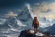 Mountain climber scaling a towering peak with a dramatic alpine landscape in the background, Generative AI