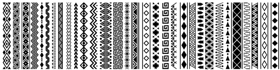 Wall Mural - Aztec pattern icon vector set. Border illustration sign collection. Tribal pattern symbol or logo.