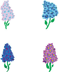 Poster - Lilac icons set cartoon vector. Various blooming lilac branch. Syringa, spring flower