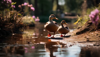 Wall Mural - goose on the water. ducks in the water. geese in the water. duck in the forest. ducks and baby ducks
