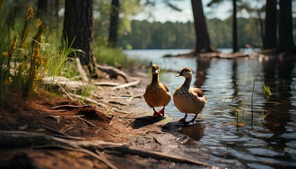 Wall Mural - goose on the water. ducks in the water. geese in the water. duck in the forest. ducks and baby ducks