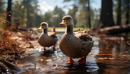 Wall Mural - goose on the water. ducks in the water. geese in the water. duck in the forest. ducks and baby ducks