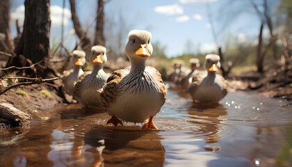 Wall Mural - goose on the water. ducks in the water. geese in the water. duck in the forest. ducks and baby ducks