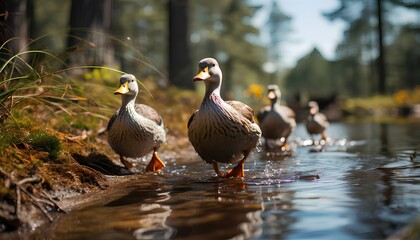 Wall Mural - goose on the water. ducks in the water. geese in the water. duck in the forest. ducks and baby ducks