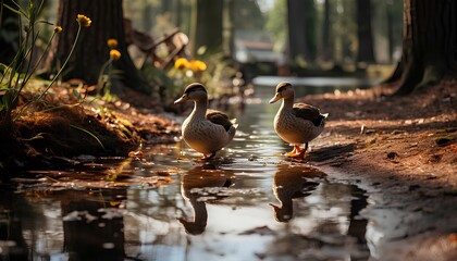 Wall Mural - goose on the water. ducks in the water. geese in the water. duck in the forest. ducks and baby ducks