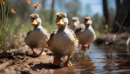 Wall Mural - goose on the water. ducks in the water. geese in the water. duck in the forest. ducks and baby ducks