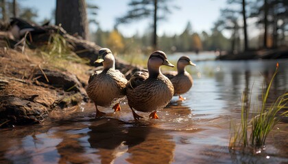 Wall Mural - goose on the water. ducks in the water. geese in the water. duck in the forest. ducks and baby ducks
