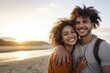 © Danko - Beautiful mixed race couple taking a selfie at the sea