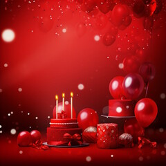 Wall Mural - Red Birthday Party Cake Background.