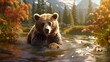 Beautiful bear is sitting by the river forest image Ai generated art