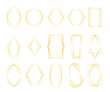Golden geometric polygon. Decorative border hexagon and pentagon shapes, luxury minimal decorative elements for wedding invitation design. Vector set