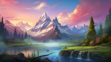 Beautiful Colorful Mountain Landscape Sky Painting Wall Image Ai Generated Art