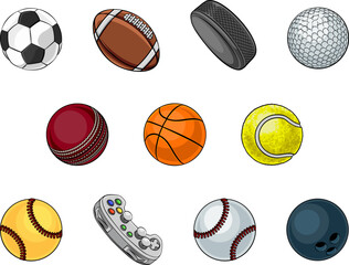 Poster - Sports balls icons including football, basketball and baseball symbols set