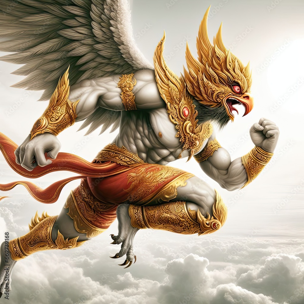 Garuda has the body of a person, the back of a bird and has wings. A ...
