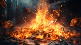 Fototapeta Przestrzenne - Burning money dollars fire
