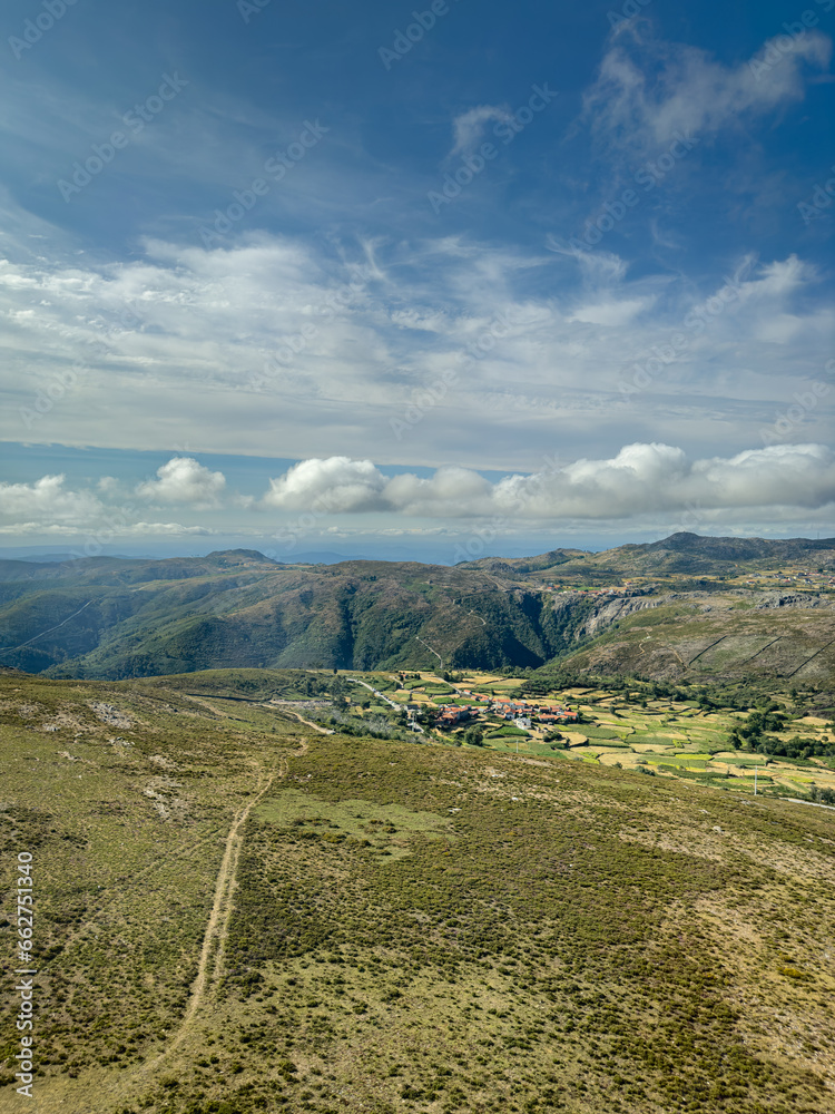 Aerial view near weather radar in Serra da Freita, Arouca Geopark, Portugal. Mountain view