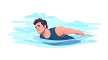 A Man Swimming In A Body Of Water - Flat Illustration