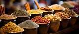 Assorted spices and herbs at the Dubai Spice Souk With copyspace for text