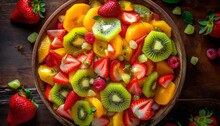 A Vibrant Fruit Salad Bowl With Juicy Melon And Berries Generated By AI