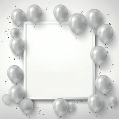 Wall Mural - Grey Balloon Frame of Invitation Card Design Template with White Background.