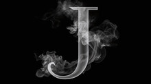 Grey Letter J From Smoke On Black Background