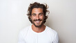 © Kiss - Man in his 30s with long curly hair and a white t - shirt
