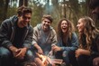 © JAYDESIGNZ - group of millennials laughing and bonding around a campfire, embodying friendship and fun during a wilderness camping adventure
