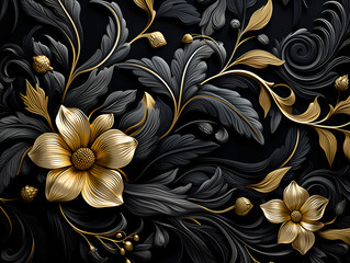 golden black floral background pattern