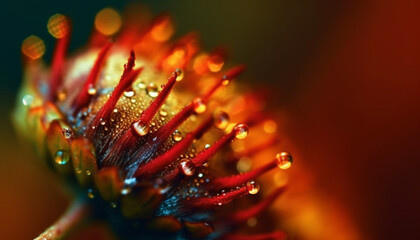 Poster - A dewy wildflower, magnified in extreme close up, radiates springtime beauty generated by AI