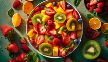 A Vibrant Fruit Salad With Ripe Berries And Juicy Melon Generated By AI