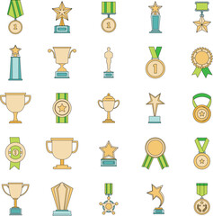 Poster - Medal award icon set. Outline illustration of 25 medal award vector icons thin line color flat on white