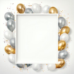 Wall Mural - Shiny Smoke Balloon Frame of  Invitation Card Design Template with White Background.