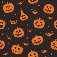 Wall Mural - Halloween pattern with funny pumpkins and spiders. Wallpaper. Vector