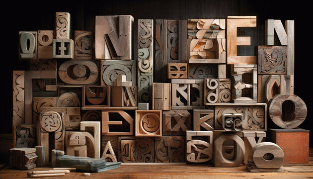 Toy block collection alphabet, stack, learning, creativity, fun generated by AI