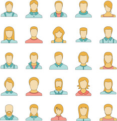Poster - avatar user icon set. outline illustration of 25 avatar user vector icons thin line color flat on wh