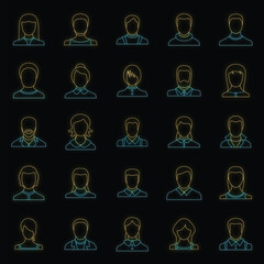 Wall Mural - Avatar user icon set. Outline illustration of 25 avatar user vector icons neon color on black