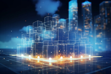 Digital informational technology web futuristic hologram with cloud box and cute icon, Background Abstract Motion of digital data flow