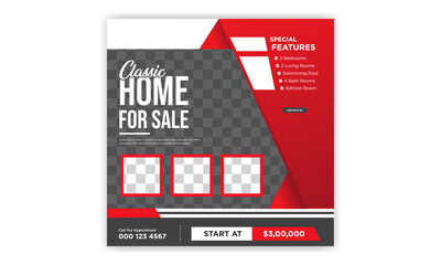 Real estate social media post design.  Marketing social media post banner design. Instagram post template.