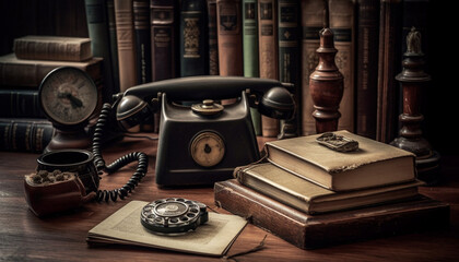 Fototapete - Antique bookshelf holds old literature, a nostalgic still life collection generated by AI